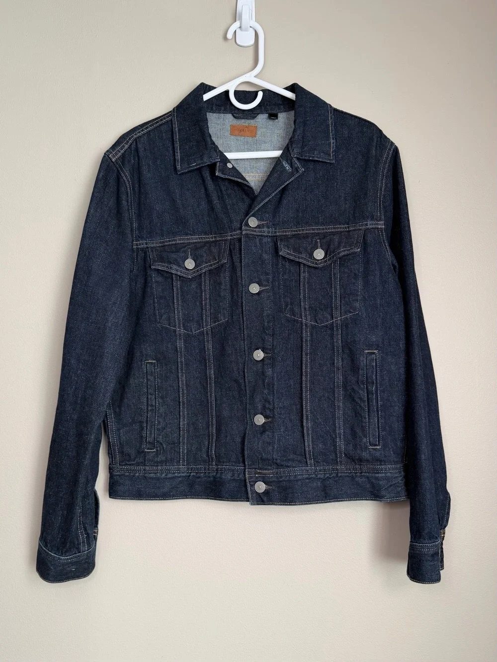 J.Crew Men’s Denim Trucker Jacket M Dark Indigo Rugged Classic Rigid Cotton